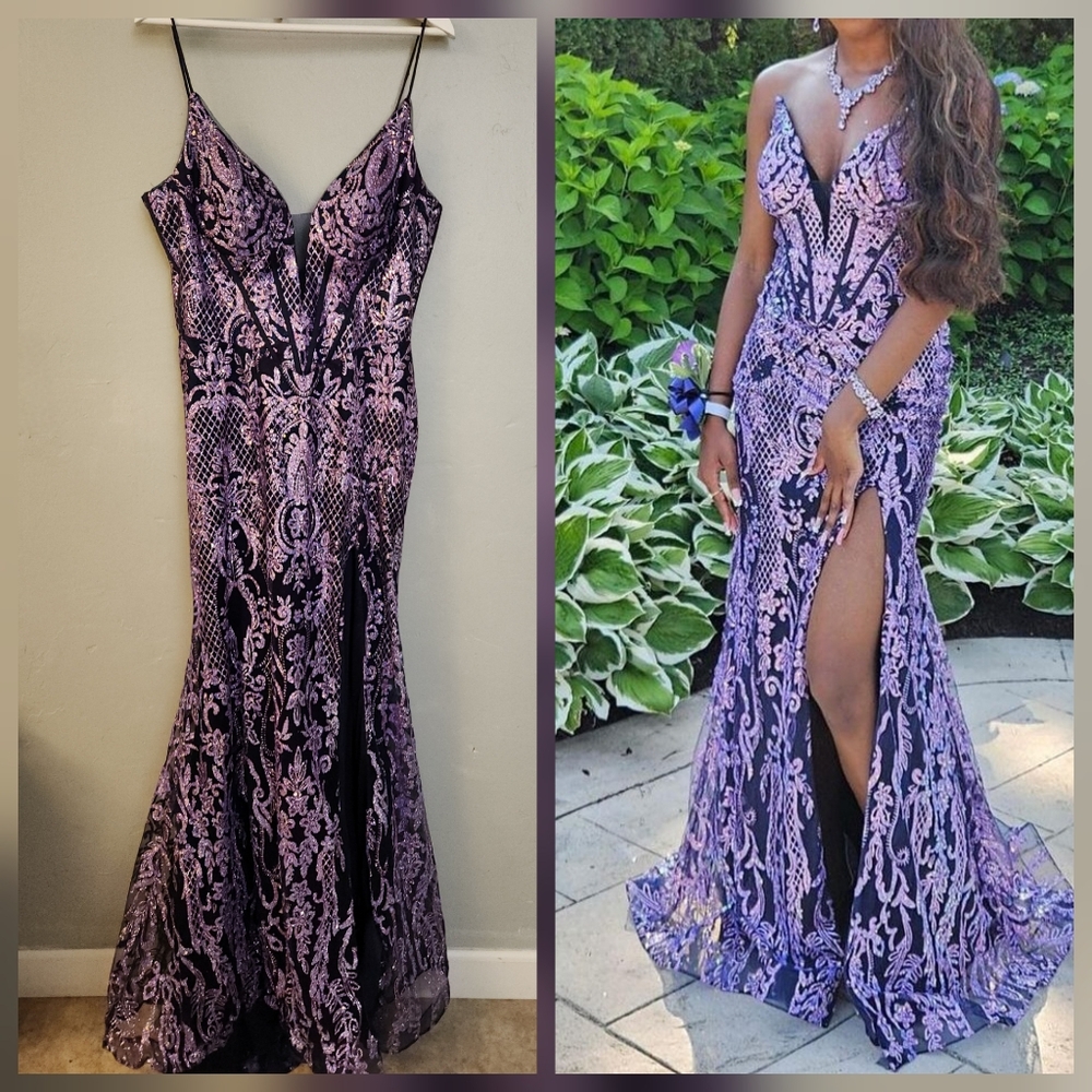 Let's Formal Gowns Lilac Glitter Prom Maxi Dress